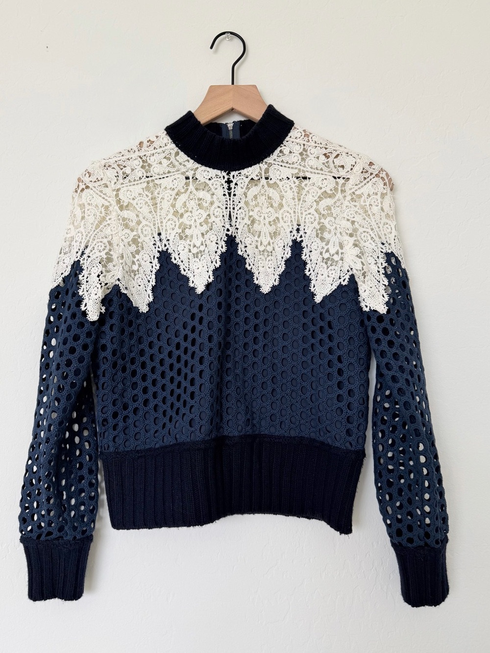 Sea New York Navy Sweater with White Lace Yoke - Picture 1 of 5